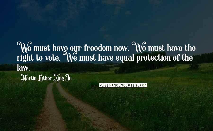 Martin Luther King Jr. Quotes: We must have our freedom now. We must have the right to vote. We must have equal protection of the law.