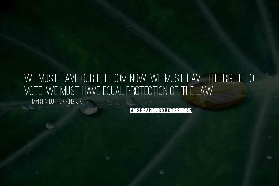 Martin Luther King Jr. Quotes: We must have our freedom now. We must have the right to vote. We must have equal protection of the law.