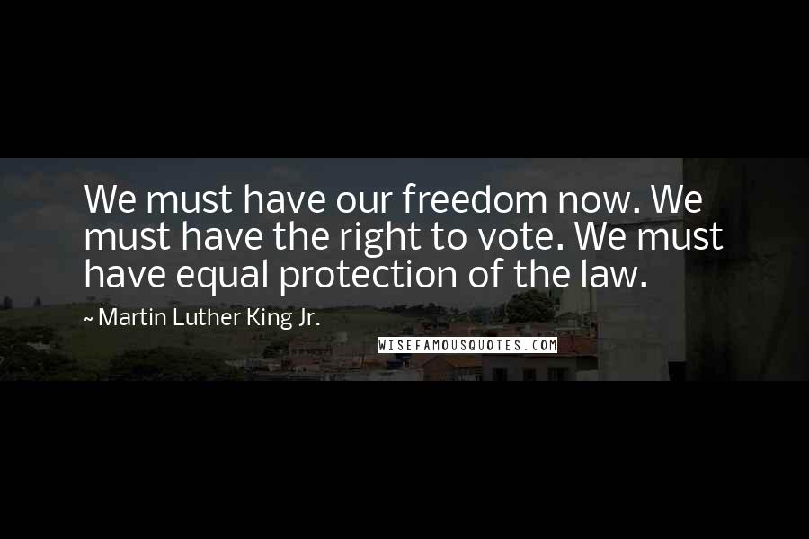 Martin Luther King Jr. Quotes: We must have our freedom now. We must have the right to vote. We must have equal protection of the law.