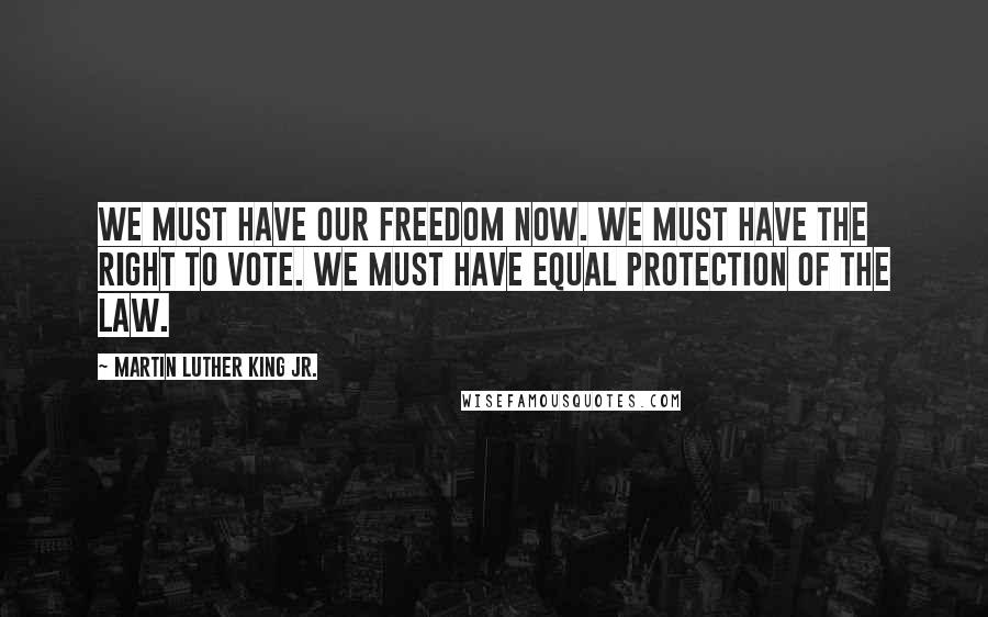 Martin Luther King Jr. Quotes: We must have our freedom now. We must have the right to vote. We must have equal protection of the law.