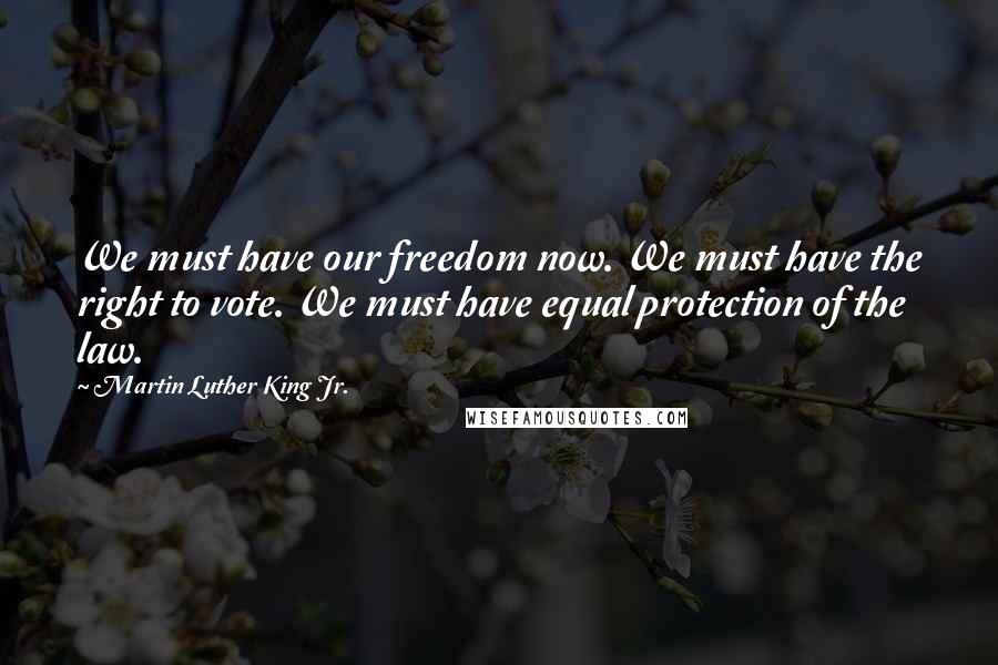 Martin Luther King Jr. Quotes: We must have our freedom now. We must have the right to vote. We must have equal protection of the law.