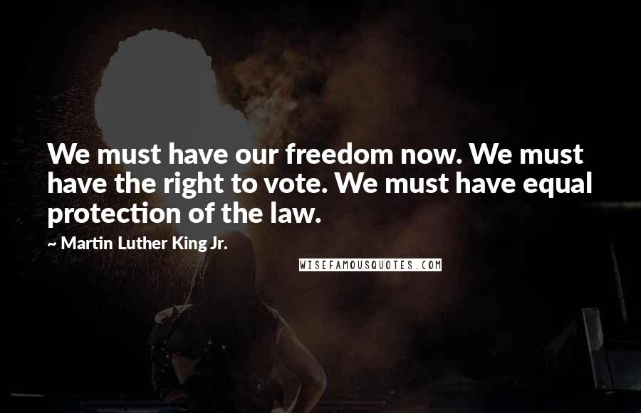 Martin Luther King Jr. Quotes: We must have our freedom now. We must have the right to vote. We must have equal protection of the law.