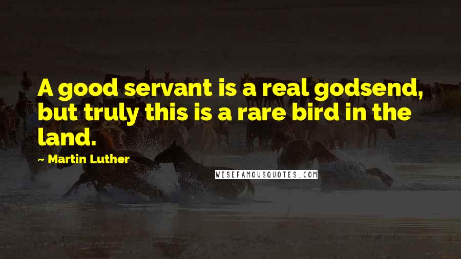 Martin Luther Quotes: A good servant is a real godsend, but truly this is a rare bird in the land.