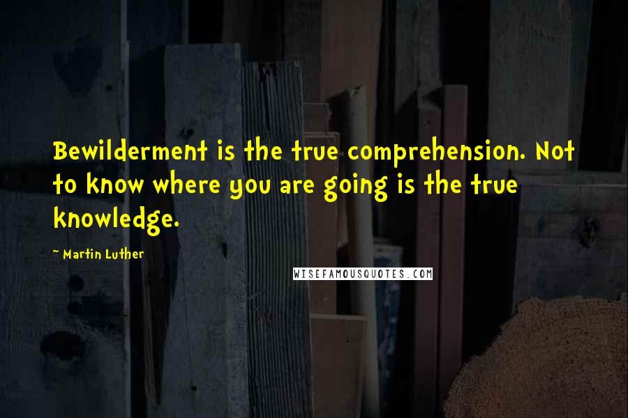 Martin Luther Quotes: Bewilderment is the true comprehension. Not to know where you are going is the true knowledge.