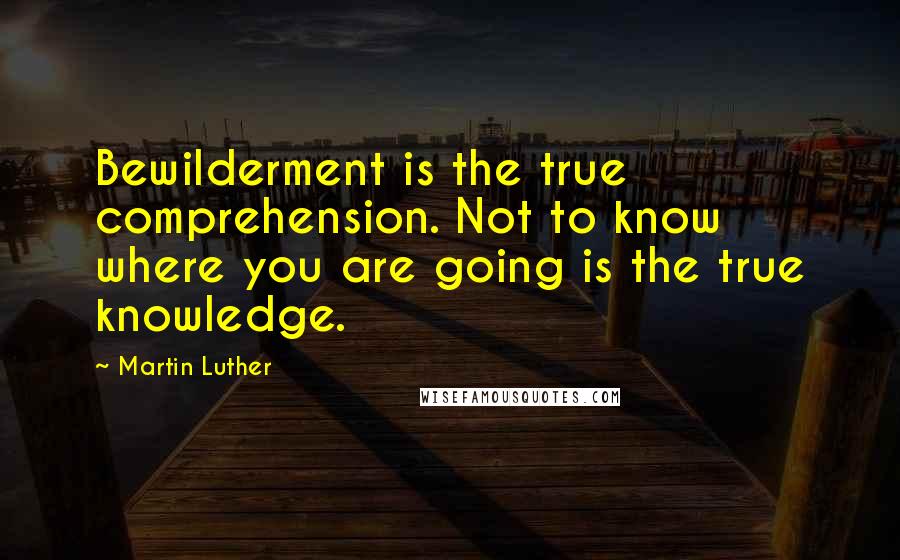 Martin Luther Quotes: Bewilderment is the true comprehension. Not to know where you are going is the true knowledge.