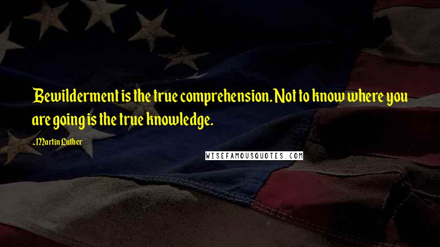 Martin Luther Quotes: Bewilderment is the true comprehension. Not to know where you are going is the true knowledge.