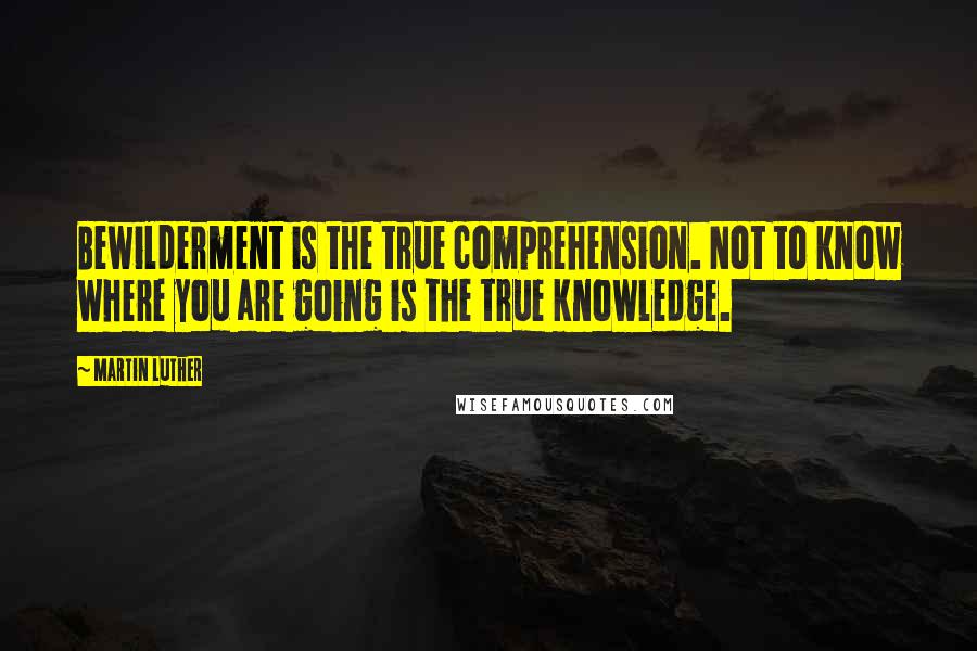 Martin Luther Quotes: Bewilderment is the true comprehension. Not to know where you are going is the true knowledge.