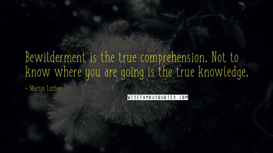 Martin Luther Quotes: Bewilderment is the true comprehension. Not to know where you are going is the true knowledge.