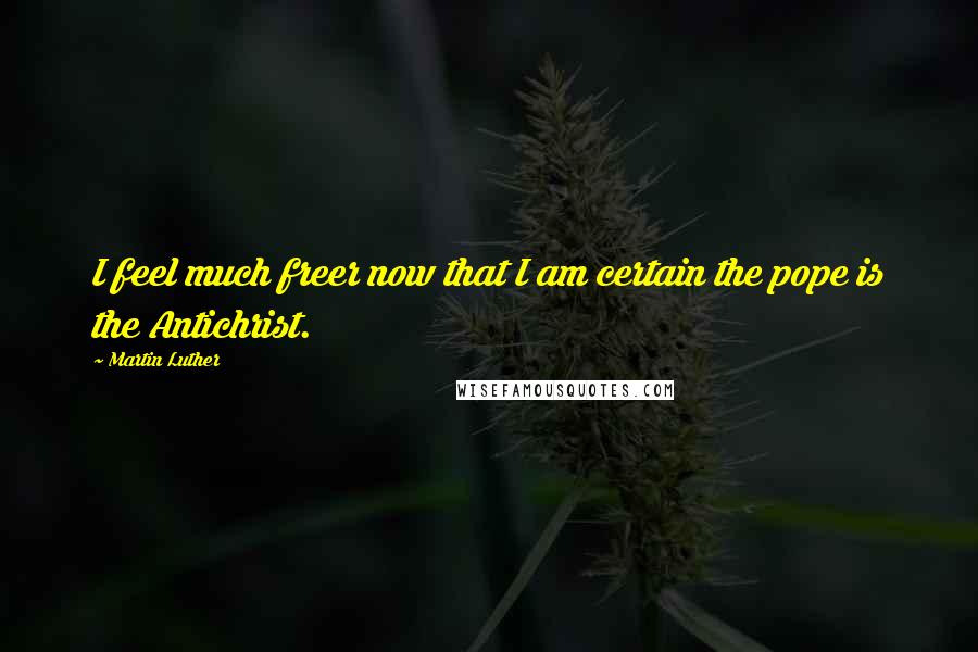 Martin Luther Quotes: I feel much freer now that I am certain the pope is the Antichrist.