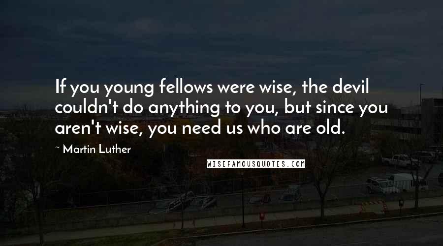 Martin Luther Quotes: If you young fellows were wise, the devil couldn't do anything to you, but since you aren't wise, you need us who are old.