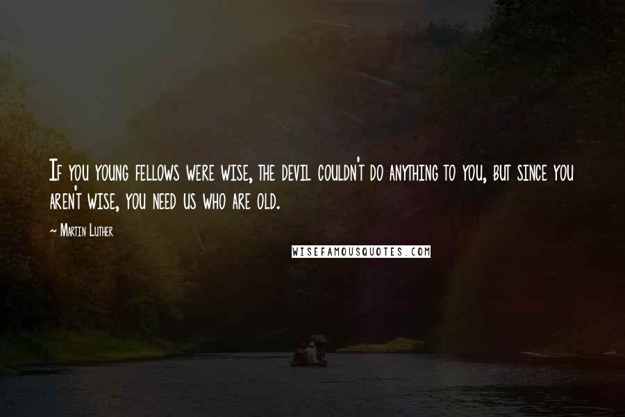 Martin Luther Quotes: If you young fellows were wise, the devil couldn't do anything to you, but since you aren't wise, you need us who are old.