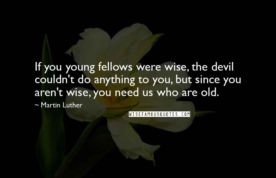 Martin Luther Quotes: If you young fellows were wise, the devil couldn't do anything to you, but since you aren't wise, you need us who are old.