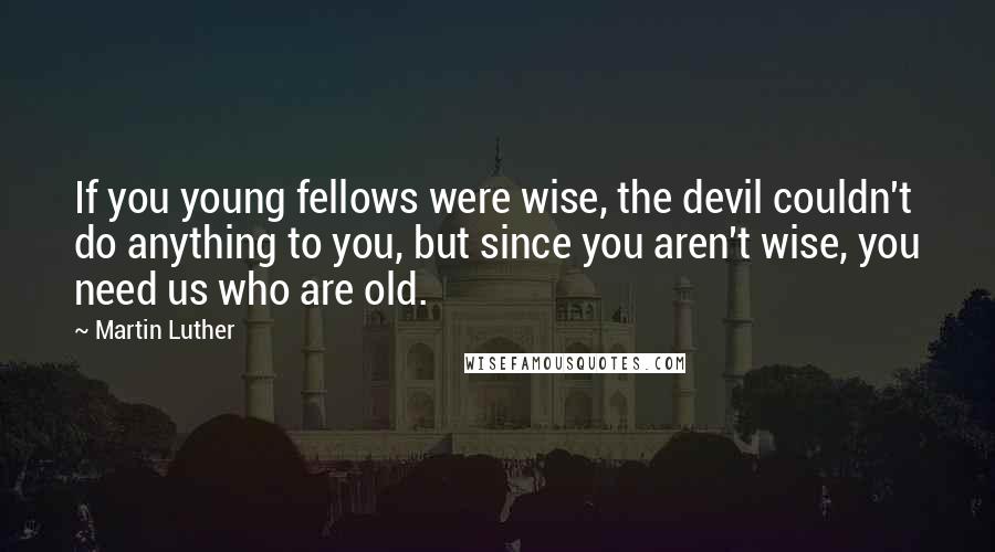 Martin Luther Quotes: If you young fellows were wise, the devil couldn't do anything to you, but since you aren't wise, you need us who are old.