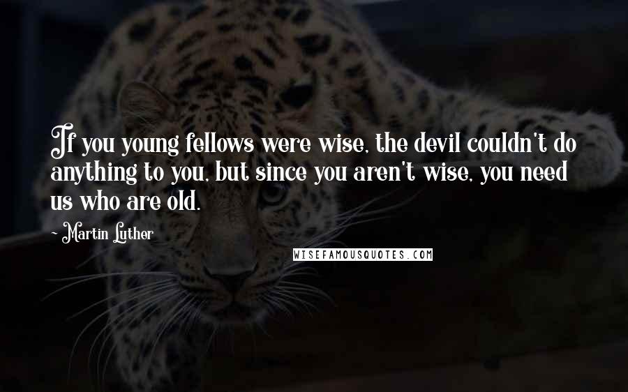 Martin Luther Quotes: If you young fellows were wise, the devil couldn't do anything to you, but since you aren't wise, you need us who are old.