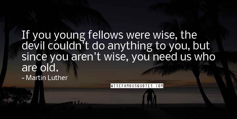 Martin Luther Quotes: If you young fellows were wise, the devil couldn't do anything to you, but since you aren't wise, you need us who are old.