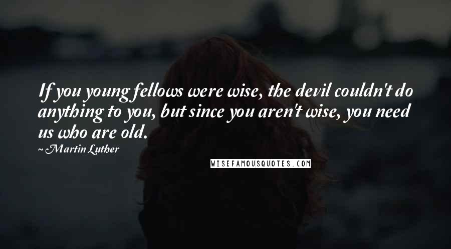 Martin Luther Quotes: If you young fellows were wise, the devil couldn't do anything to you, but since you aren't wise, you need us who are old.