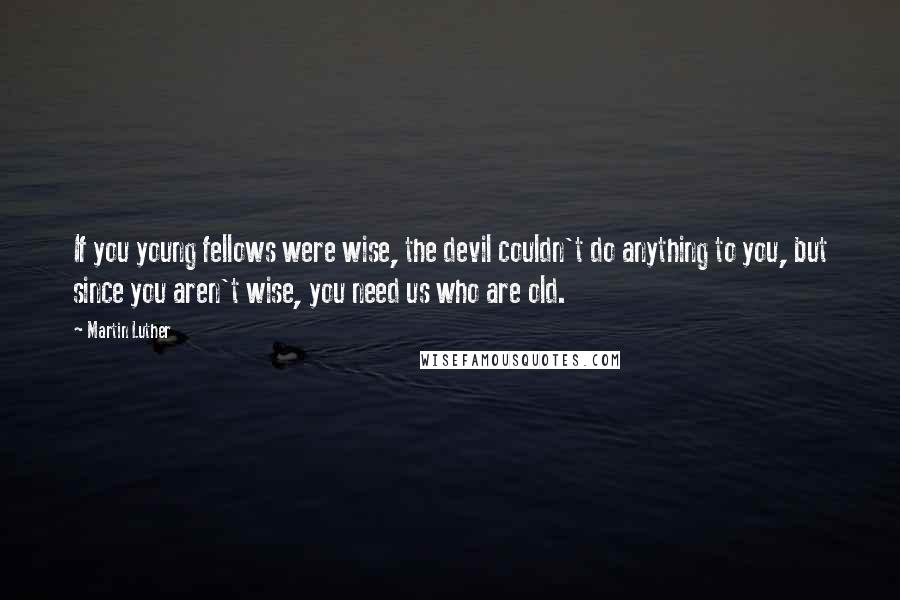 Martin Luther Quotes: If you young fellows were wise, the devil couldn't do anything to you, but since you aren't wise, you need us who are old.