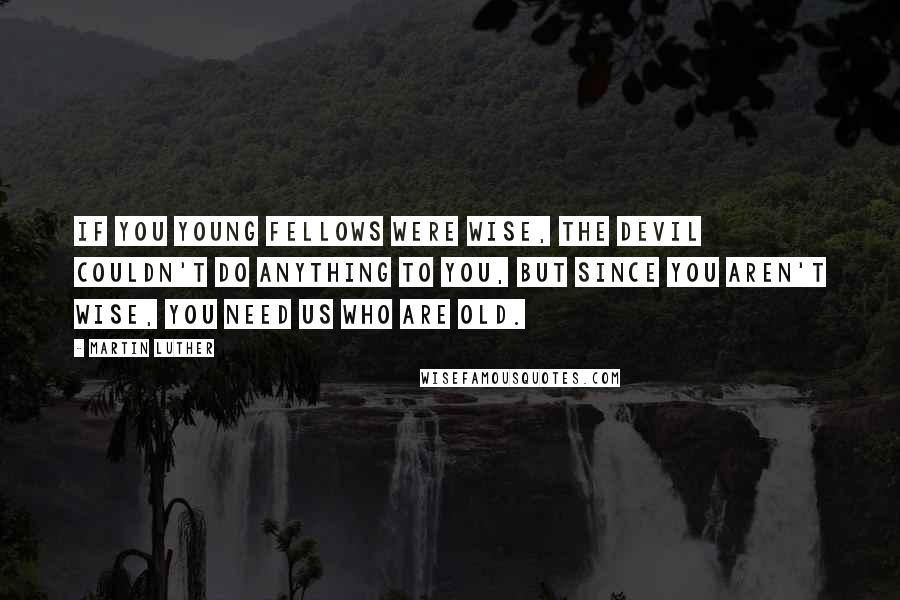 Martin Luther Quotes: If you young fellows were wise, the devil couldn't do anything to you, but since you aren't wise, you need us who are old.