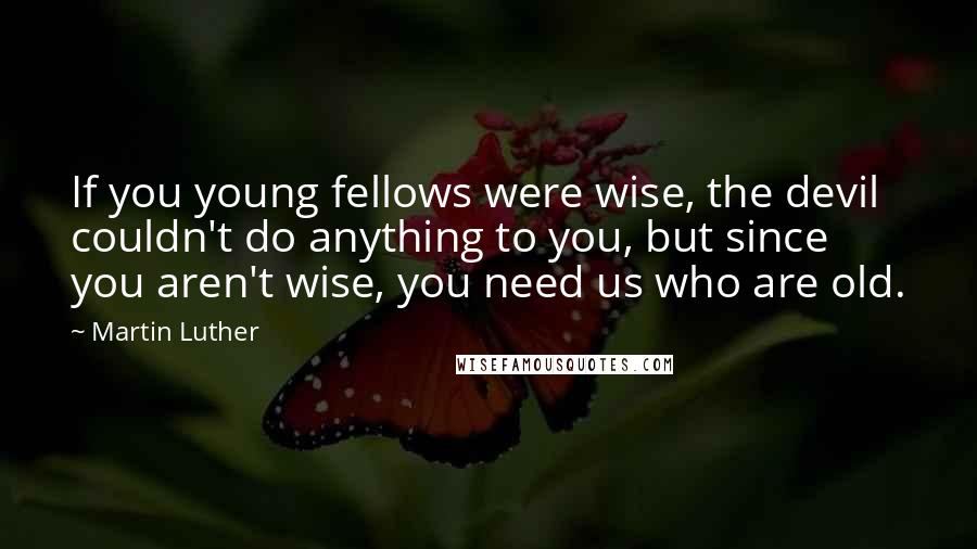 Martin Luther Quotes: If you young fellows were wise, the devil couldn't do anything to you, but since you aren't wise, you need us who are old.