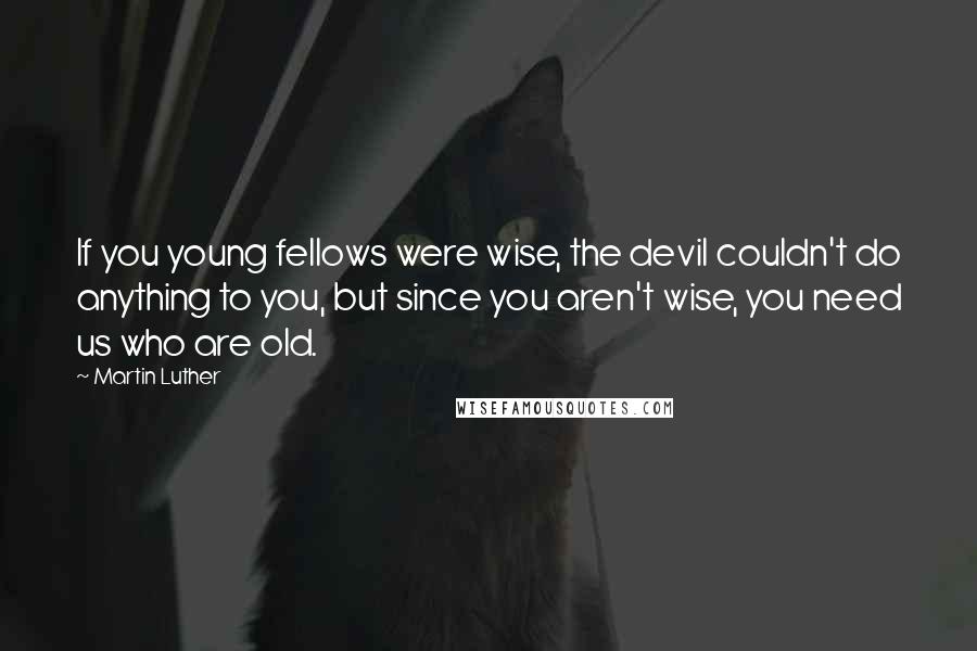 Martin Luther Quotes: If you young fellows were wise, the devil couldn't do anything to you, but since you aren't wise, you need us who are old.