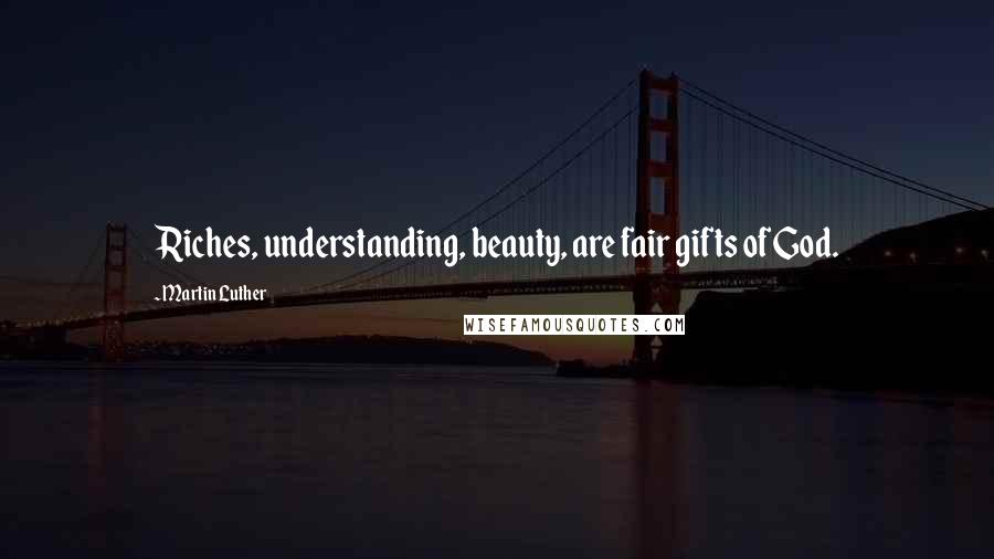 Martin Luther Quotes: Riches, understanding, beauty, are fair gifts of God.