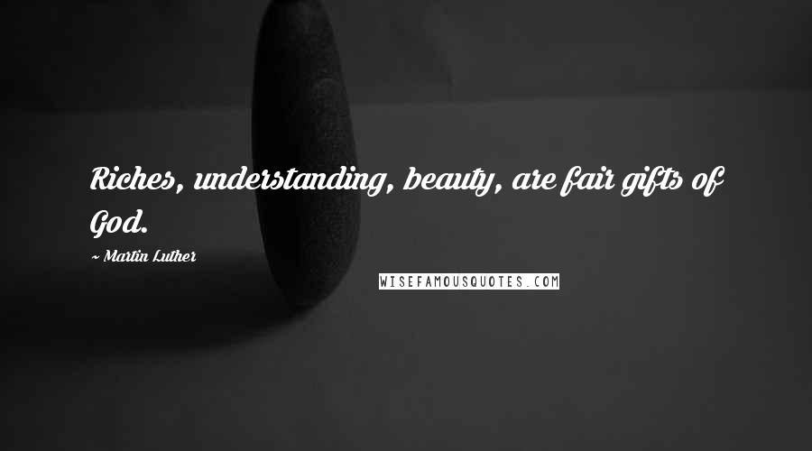 Martin Luther Quotes: Riches, understanding, beauty, are fair gifts of God.