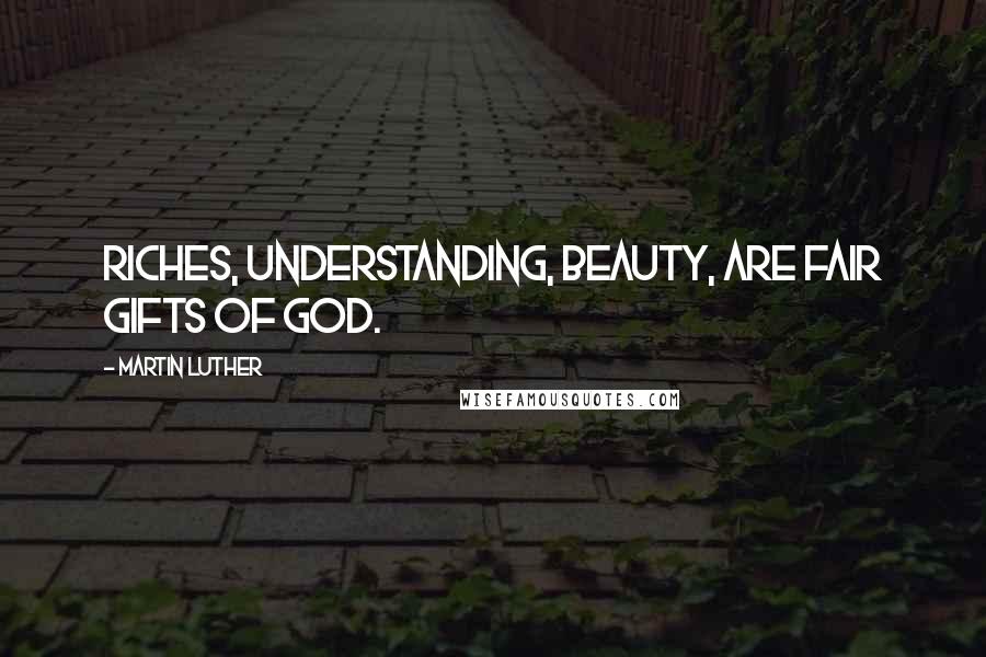 Martin Luther Quotes: Riches, understanding, beauty, are fair gifts of God.
