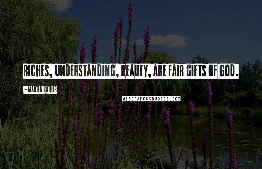 Martin Luther Quotes: Riches, understanding, beauty, are fair gifts of God.