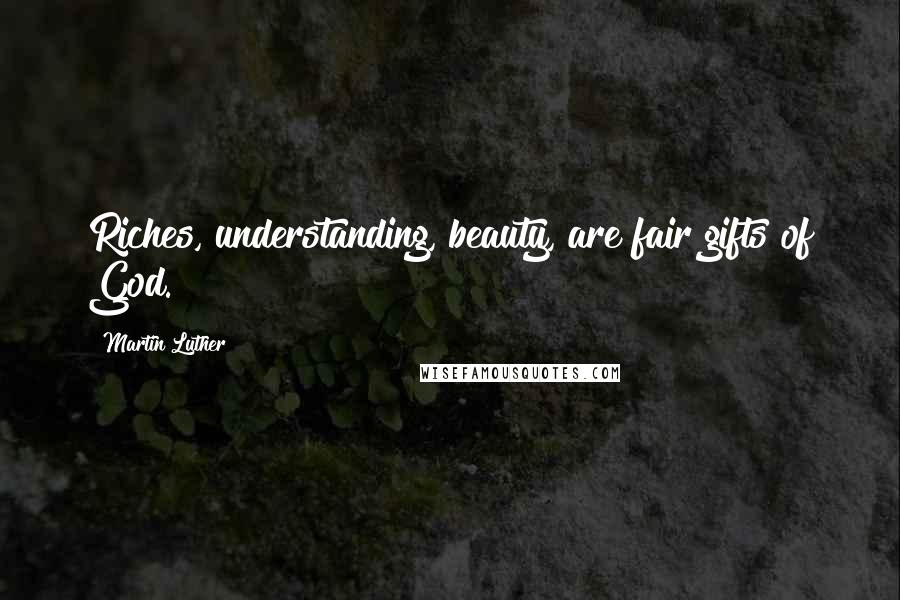 Martin Luther Quotes: Riches, understanding, beauty, are fair gifts of God.