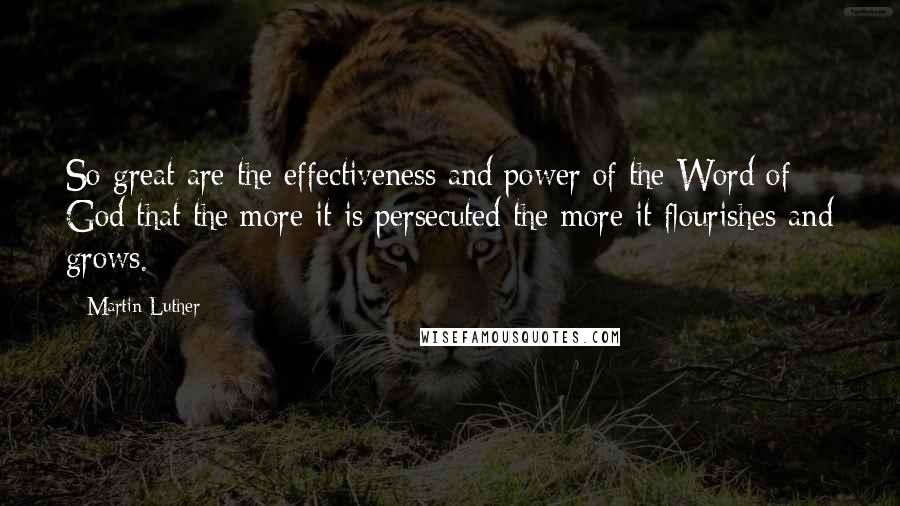 Martin Luther Quotes: So great are the effectiveness and power of the Word of God that the more it is persecuted the more it flourishes and grows.