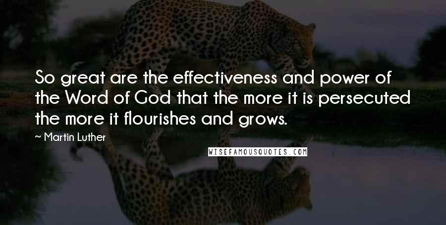 Martin Luther Quotes: So great are the effectiveness and power of the Word of God that the more it is persecuted the more it flourishes and grows.