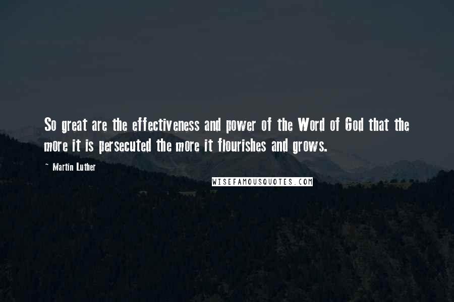 Martin Luther Quotes: So great are the effectiveness and power of the Word of God that the more it is persecuted the more it flourishes and grows.