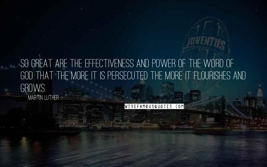 Martin Luther Quotes: So great are the effectiveness and power of the Word of God that the more it is persecuted the more it flourishes and grows.