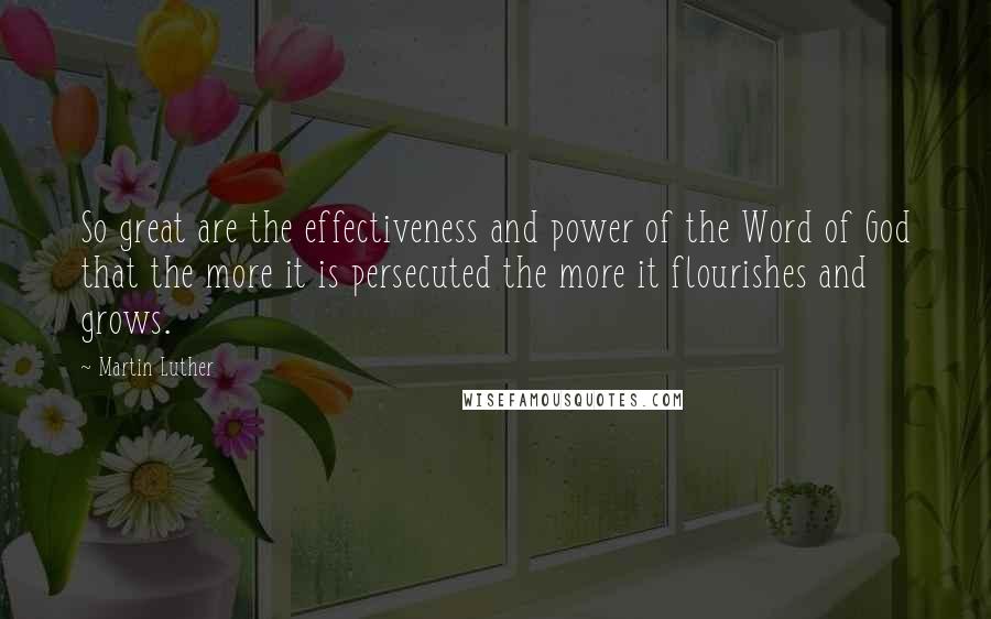 Martin Luther Quotes: So great are the effectiveness and power of the Word of God that the more it is persecuted the more it flourishes and grows.