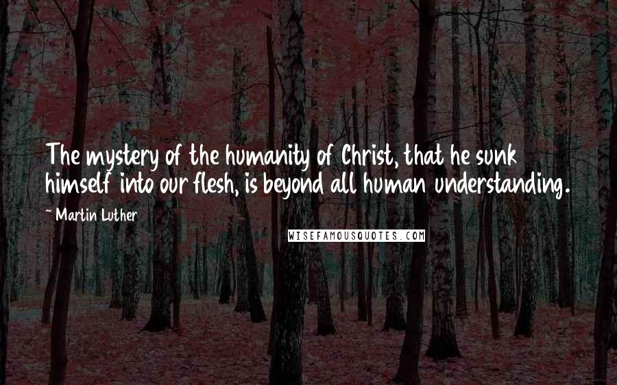 Martin Luther Quotes: The mystery of the humanity of Christ, that he sunk himself into our flesh, is beyond all human understanding.