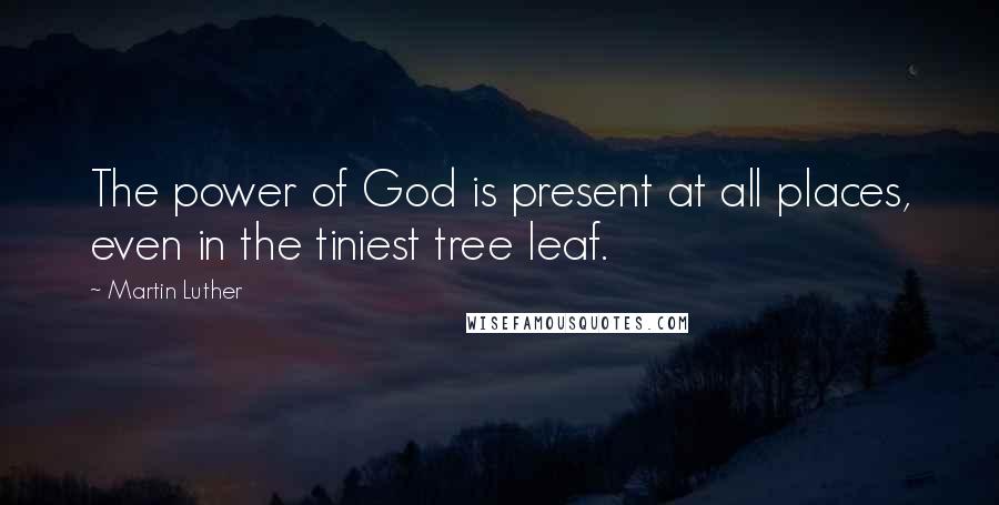 Martin Luther Quotes: The power of God is present at all places, even in the tiniest tree leaf.