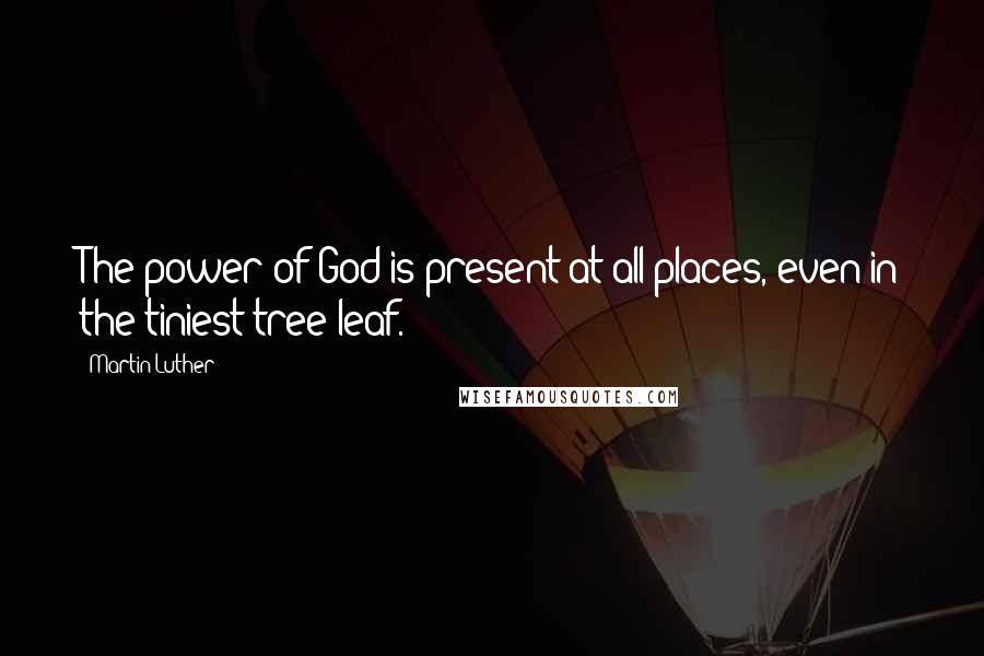 Martin Luther Quotes: The power of God is present at all places, even in the tiniest tree leaf.