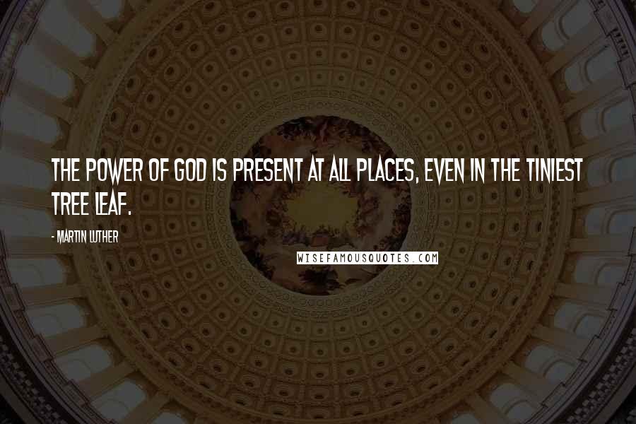 Martin Luther Quotes: The power of God is present at all places, even in the tiniest tree leaf.