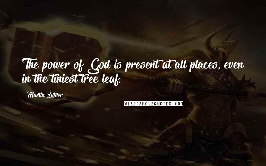 Martin Luther Quotes: The power of God is present at all places, even in the tiniest tree leaf.