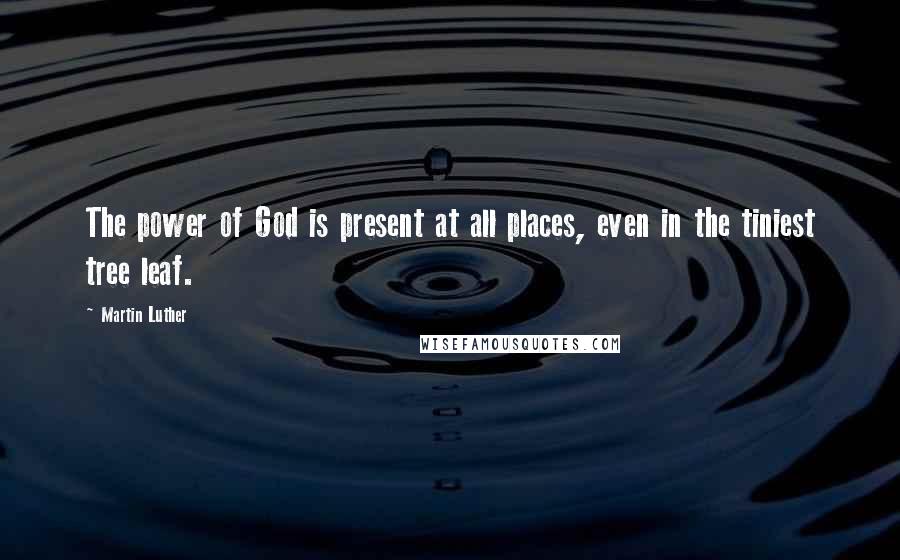 Martin Luther Quotes: The power of God is present at all places, even in the tiniest tree leaf.