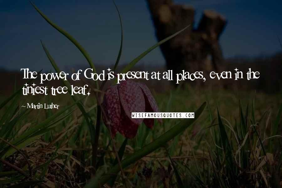 Martin Luther Quotes: The power of God is present at all places, even in the tiniest tree leaf.