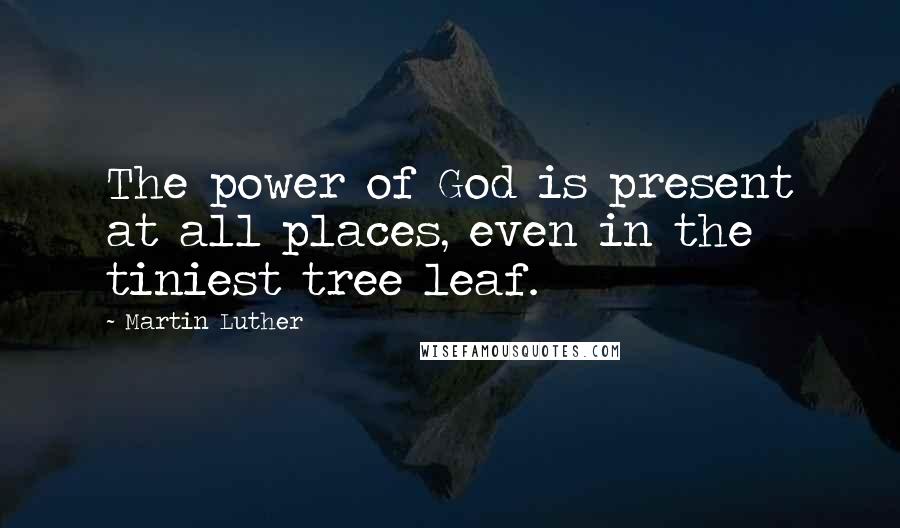 Martin Luther Quotes: The power of God is present at all places, even in the tiniest tree leaf.