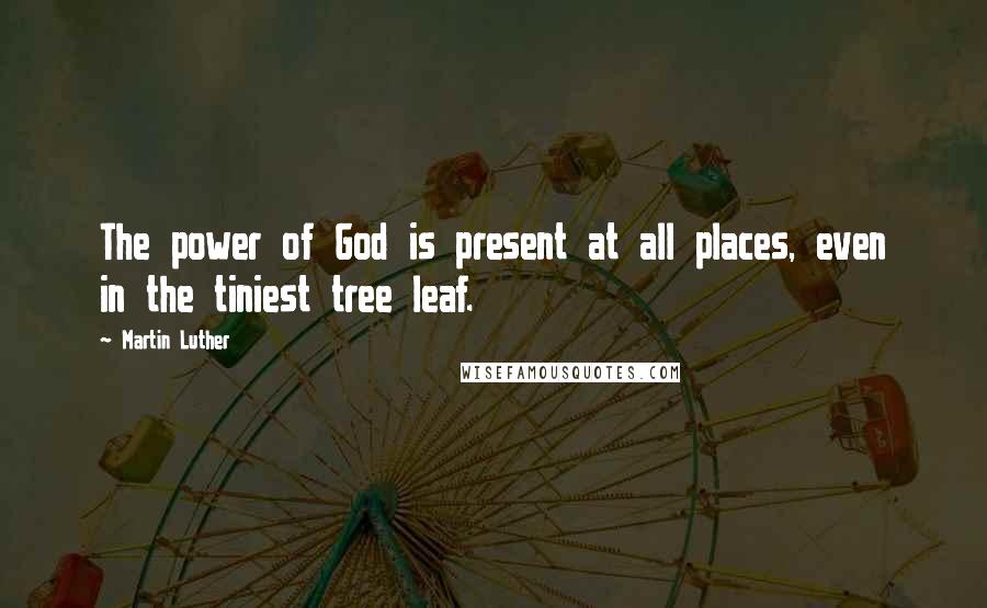 Martin Luther Quotes: The power of God is present at all places, even in the tiniest tree leaf.