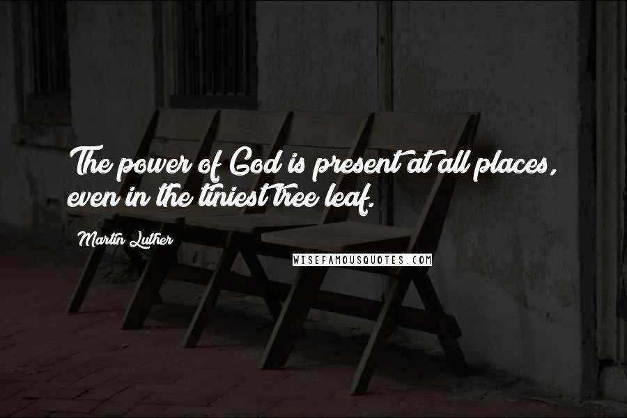 Martin Luther Quotes: The power of God is present at all places, even in the tiniest tree leaf.