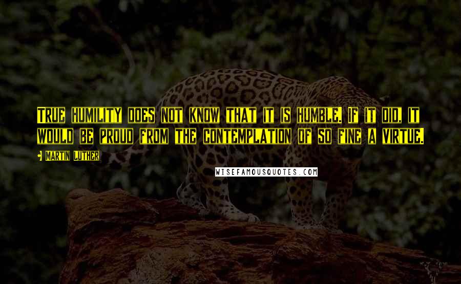 Martin Luther Quotes: True humility does not know that it is humble. If it did, it would be proud from the contemplation of so fine a virtue.