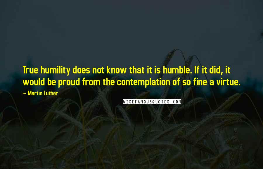 Martin Luther Quotes: True humility does not know that it is humble. If it did, it would be proud from the contemplation of so fine a virtue.
