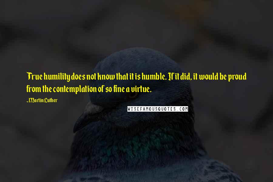 Martin Luther Quotes: True humility does not know that it is humble. If it did, it would be proud from the contemplation of so fine a virtue.