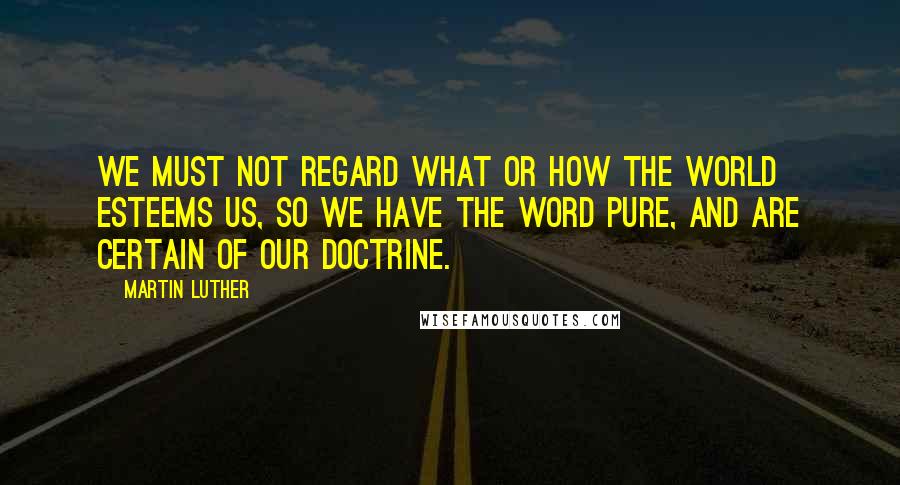 Martin Luther Quotes: We must not regard what or how the world esteems us, so we have the Word pure, and are certain of our doctrine.