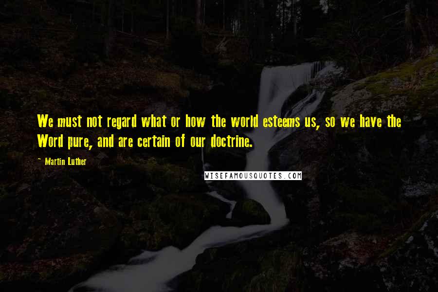 Martin Luther Quotes: We must not regard what or how the world esteems us, so we have the Word pure, and are certain of our doctrine.