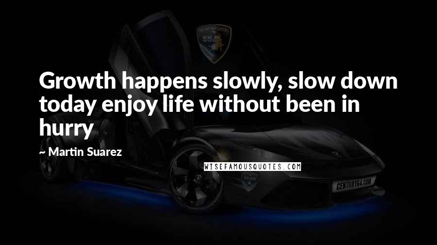 Martin Suarez Quotes: Growth happens slowly, slow down today enjoy life without been in hurry